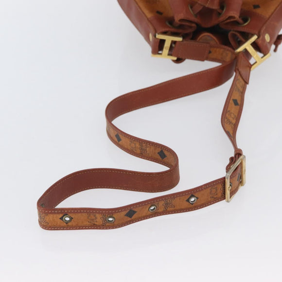 MCM Vicetos Logogram Drawstring Bag PVC Leather Brown Gold Auth AMZ492