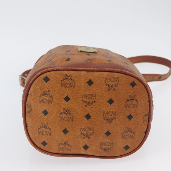 MCM Vicetos Logogram Drawstring Bag PVC Leather Brown Gold Auth AMZ492