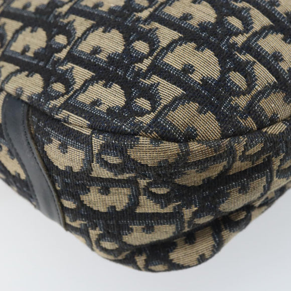 Christian Dior Trotter Canvas Shoulder Bag Navy Gold Auth AMZ494A