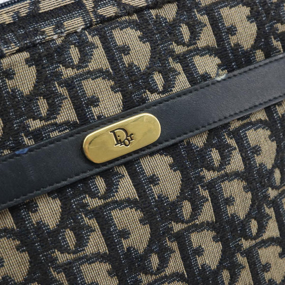 Christian Dior Trotter Canvas Shoulder Bag Navy Gold Auth AMZ494A