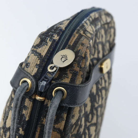 Christian Dior Trotter Canvas Shoulder Bag Navy Gold Auth AMZ494A
