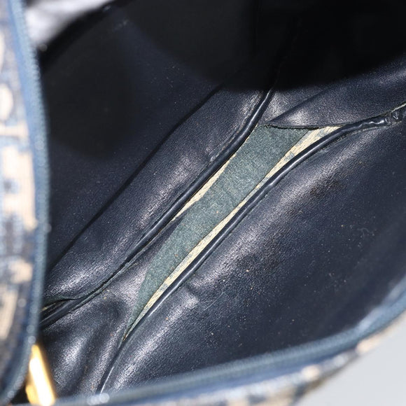Christian Dior Trotter Canvas Shoulder Bag Navy Gold Auth AMZ494A