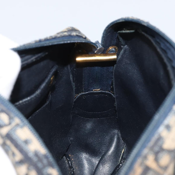 Christian Dior Trotter Canvas Shoulder Bag Navy Gold Auth AMZ494A