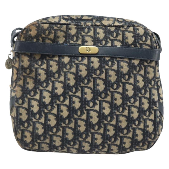 Christian Dior Trotter Canvas Shoulder Bag Navy Gold Auth AMZ494A