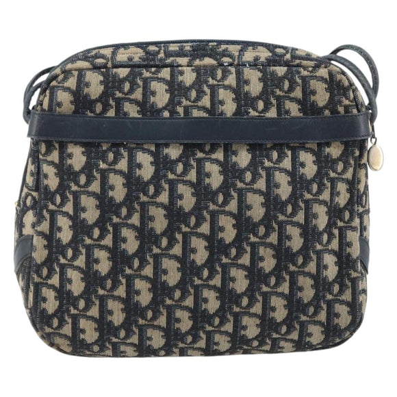 Christian Dior Trotter Canvas Shoulder Bag Navy Gold Auth AMZ494A