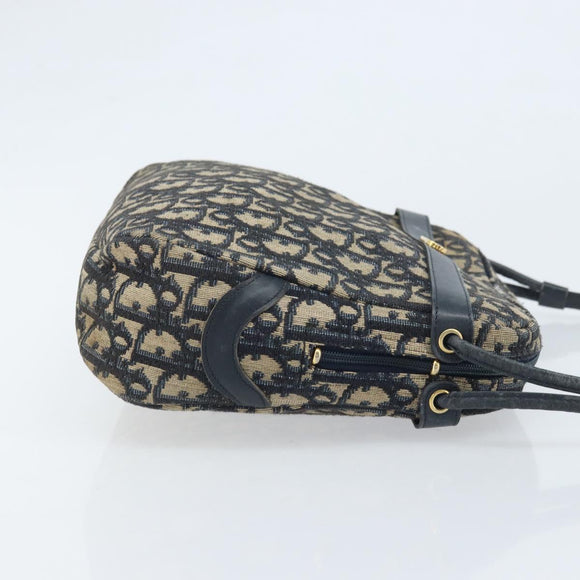 Christian Dior Trotter Canvas Shoulder Bag Navy Gold Auth AMZ494A