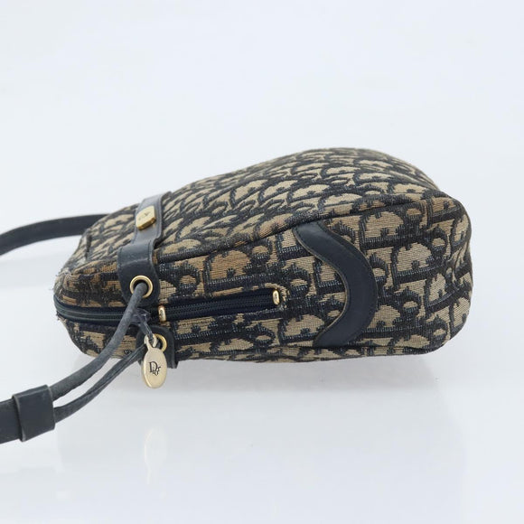 Christian Dior Trotter Canvas Shoulder Bag Navy Gold Auth AMZ494A