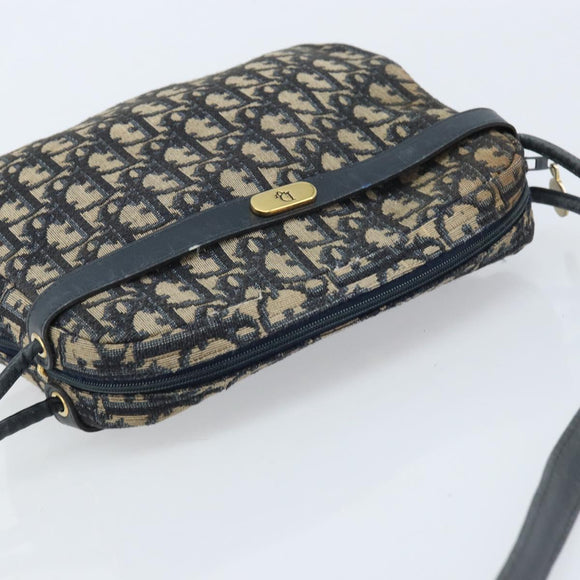 Christian Dior Trotter Canvas Shoulder Bag Navy Gold Auth AMZ494A