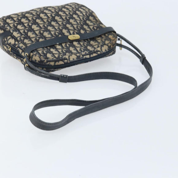 Christian Dior Trotter Canvas Shoulder Bag Navy Gold Auth AMZ494A