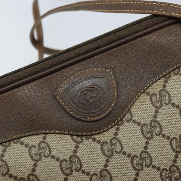 GUCCI GG Supreme Shoulder Bag PVC Beige Gold Auth AMZ497