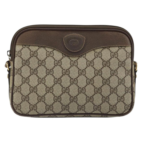 GUCCI GG Supreme Shoulder Bag PVC Beige Gold Auth AMZ497