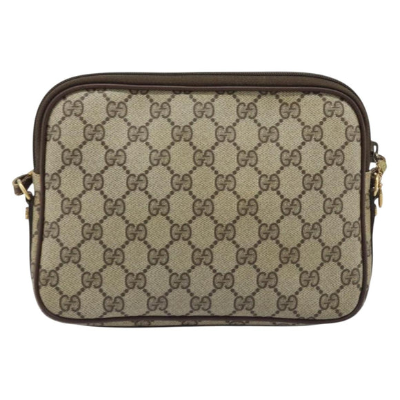 GUCCI GG Supreme Shoulder Bag PVC Beige Gold Auth AMZ497