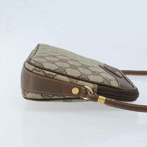 GUCCI GG Supreme Shoulder Bag PVC Beige Gold Auth AMZ497