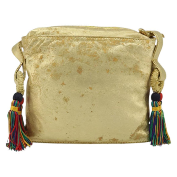 LOEWE anagram Shoulder Bag Leather Gold Auth AMZ499