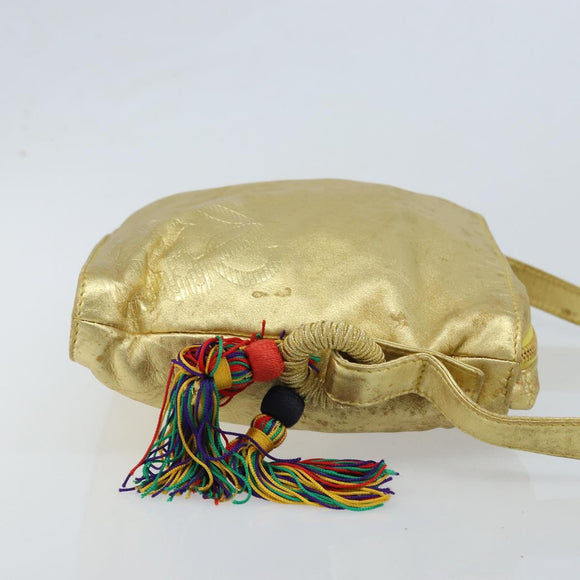 LOEWE anagram Shoulder Bag Leather Gold Auth AMZ499