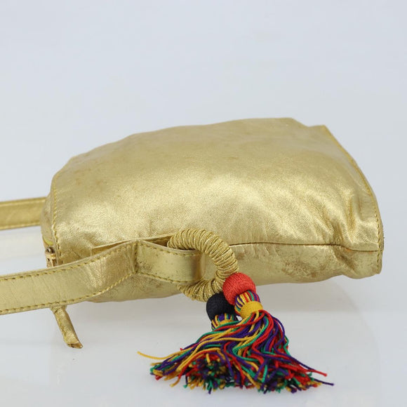 LOEWE anagram Shoulder Bag Leather Gold Auth AMZ499
