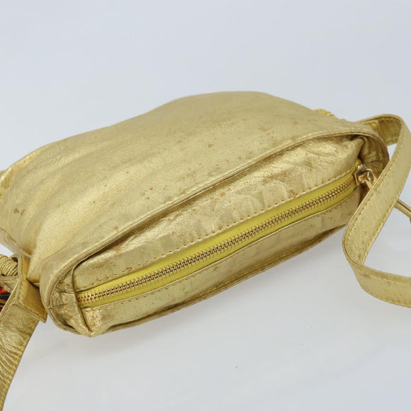 LOEWE anagram Shoulder Bag Leather Gold Auth AMZ499