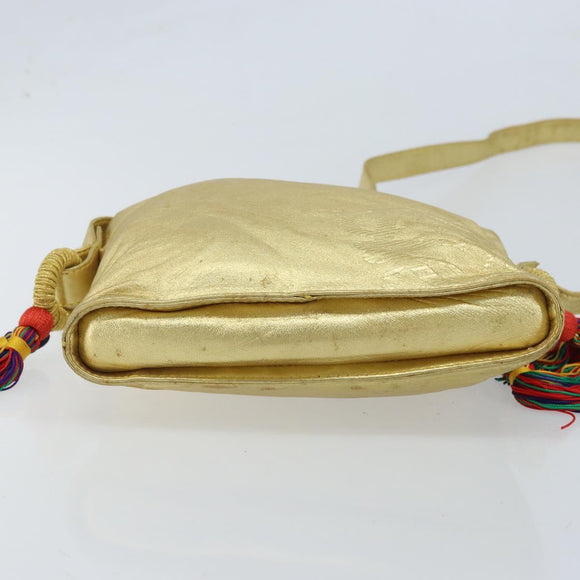 LOEWE anagram Shoulder Bag Leather Gold Auth AMZ499