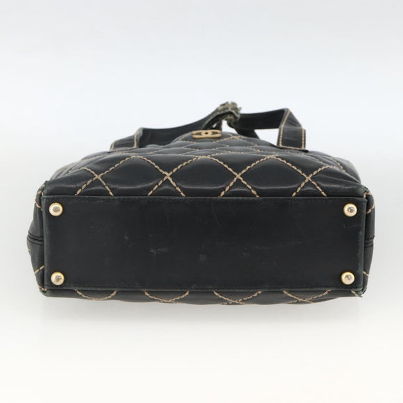 CHANEL Matelasse Wild Stitch Tragetasche Leder Schwarz Gold CC Auth AMZ509