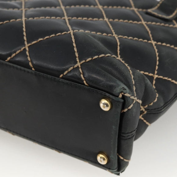 CHANEL Matelasse Wild Stitch Tragetasche Leder Schwarz Gold CC Auth AMZ509