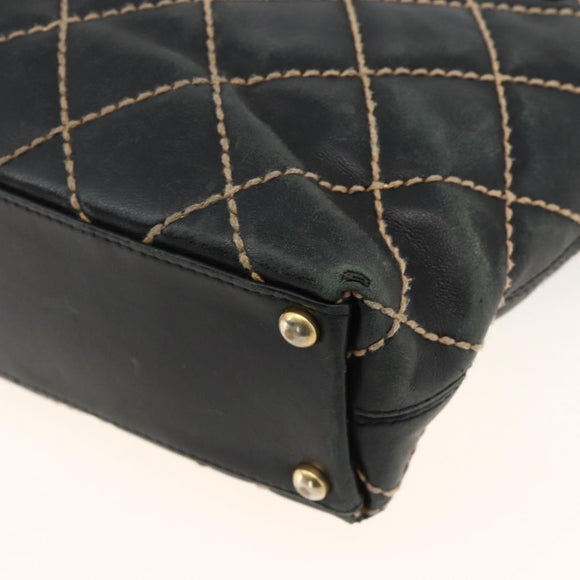 CHANEL Matelasse Wild Stitch Tragetasche Leder Schwarz Gold CC Auth AMZ509