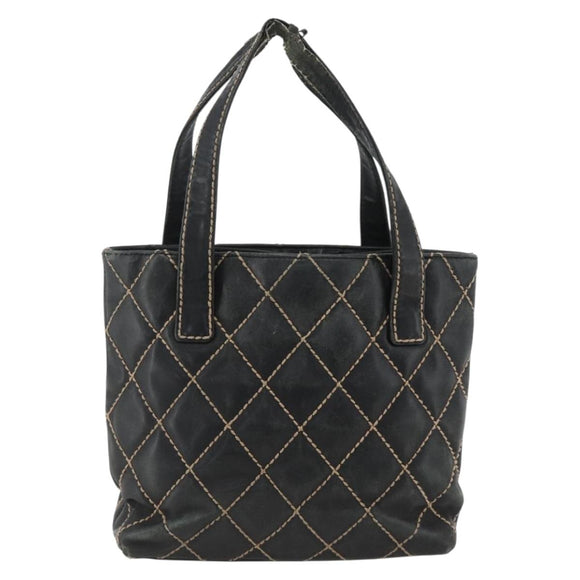 CHANEL Matelasse Wild Stitch Tragetasche Leder Schwarz Gold CC Auth AMZ509