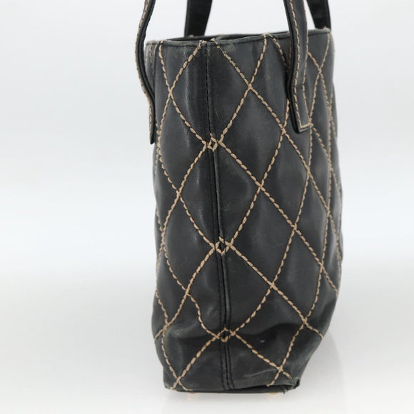 CHANEL Matelasse Wild Stitch Tragetasche Leder Schwarz Gold CC Auth AMZ509