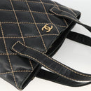 CHANEL Matelasse Wild Stitch Tragetasche Leder Schwarz Gold CC Auth AMZ509-6