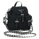 PRADA Chain Shoulder Bag Nylon Black Silver Auth AMZ520M-1