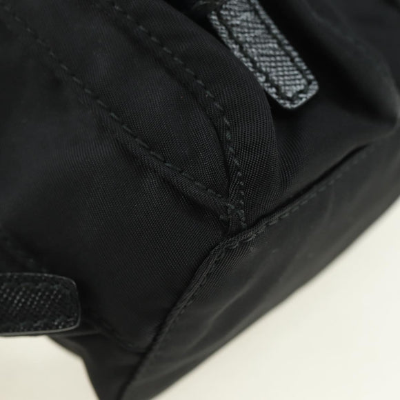 PRADA Chain Shoulder Bag Nylon Black Silver Auth AMZ520M