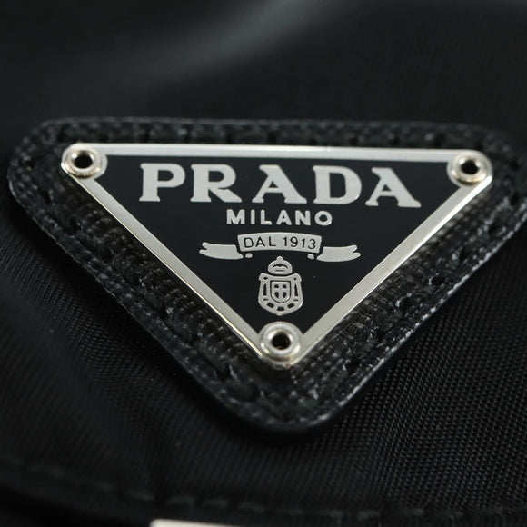 PRADA Chain Shoulder Bag Nylon Black Silver Auth AMZ520M