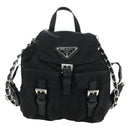 PRADA Chain Shoulder Bag Nylon Black Silver Auth AMZ520M-13