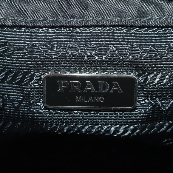 PRADA Chain Shoulder Bag Nylon Black Silver Auth AMZ520M