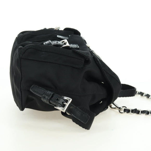 PRADA Chain Shoulder Bag Nylon Black Silver Auth AMZ520M