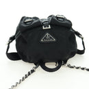 PRADA Chain Shoulder Bag Nylon Black Silver Auth AMZ520M-6
