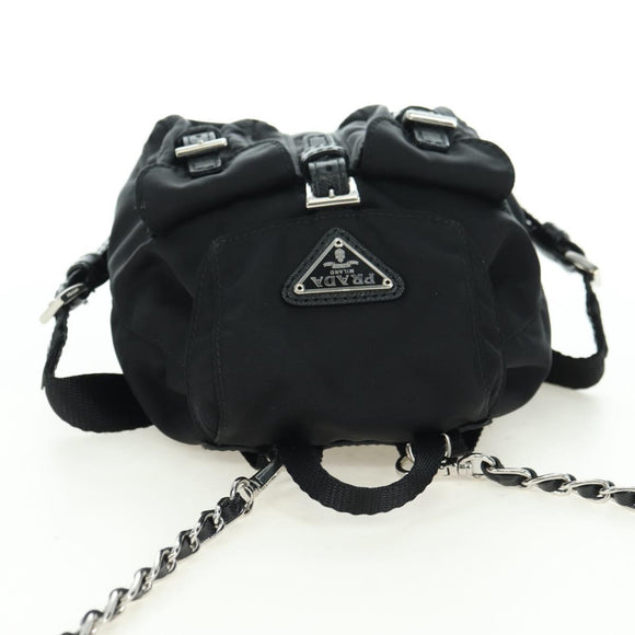 PRADA Chain Shoulder Bag Nylon Black Silver Auth AMZ520M