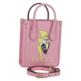 GUCCI Bananya Mini Tote Bag Leather 2way Pink Gold 671623 Auth AMZ534M