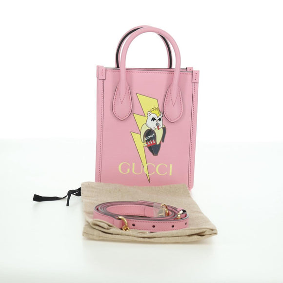 GUCCI Bananya Mini Tote Bag Leather 2way Pink Gold 671623 Auth AMZ534M