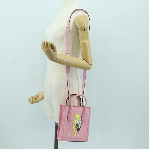 GUCCI Bananya Mini Tote Bag Leather 2way Pink Gold 671623 Auth AMZ535M