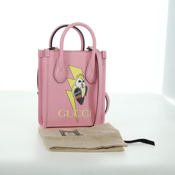 GUCCI Bananya Mini Tote Bag Leather 2way Pink Gold 671623 Auth AMZ535M