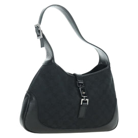GUCCI GG Canvas Jackie Shoulder Bag Black Silver 00963 Auth AMZ540V