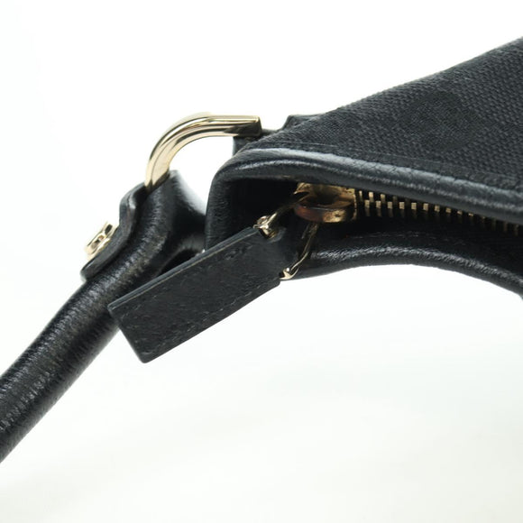 GUCCI GG Canvas Abbey Shoulder Bag Black Gold 180738 Auth AMZ541V