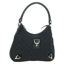 GUCCI GG Canvas Abbey Shoulder Bag Black Gold 180738 Auth AMZ541V-1