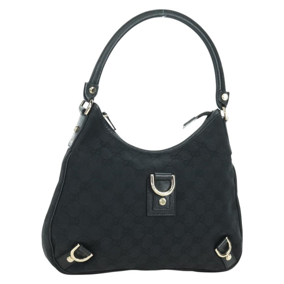 GUCCI GG Canvas Abbey Shoulder Bag Black Gold 180738 Auth AMZ541V