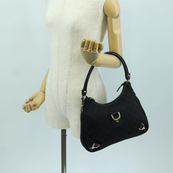 GUCCI GG Canvas Abbey Shoulder Bag Black Gold 180738 Auth AMZ541V