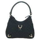 GUCCI GG Canvas Abbey Shoulder Bag Black Gold 180738 Auth AMZ541V-13