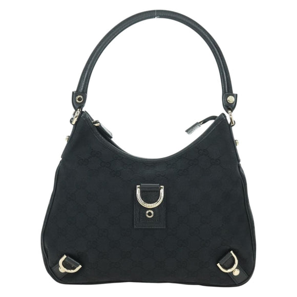 GUCCI GG Canvas Abbey Shoulder Bag Black Gold 180738 Auth AMZ541V