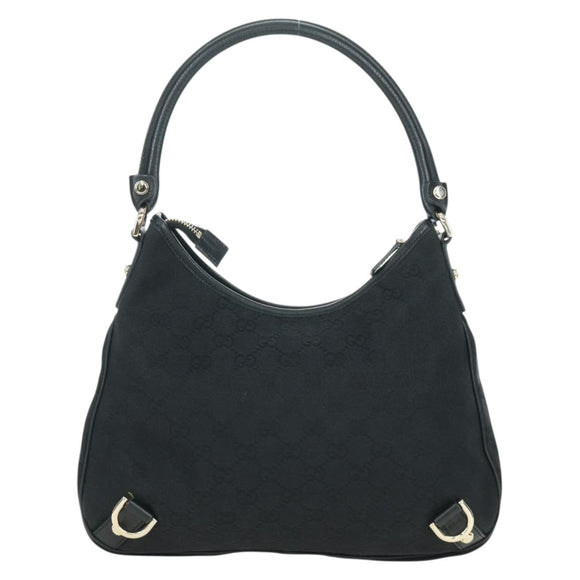 GUCCI GG Canvas Abbey Shoulder Bag Black Gold 180738 Auth AMZ541V
