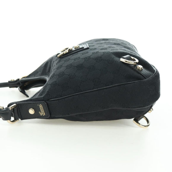 GUCCI GG Canvas Abbey Shoulder Bag Black Gold 180738 Auth AMZ541V