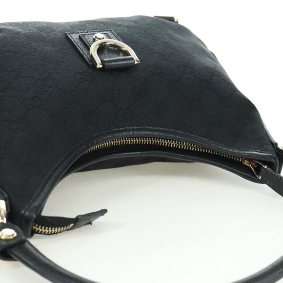 GUCCI GG Canvas Abbey Shoulder Bag Black Gold 180738 Auth AMZ541V